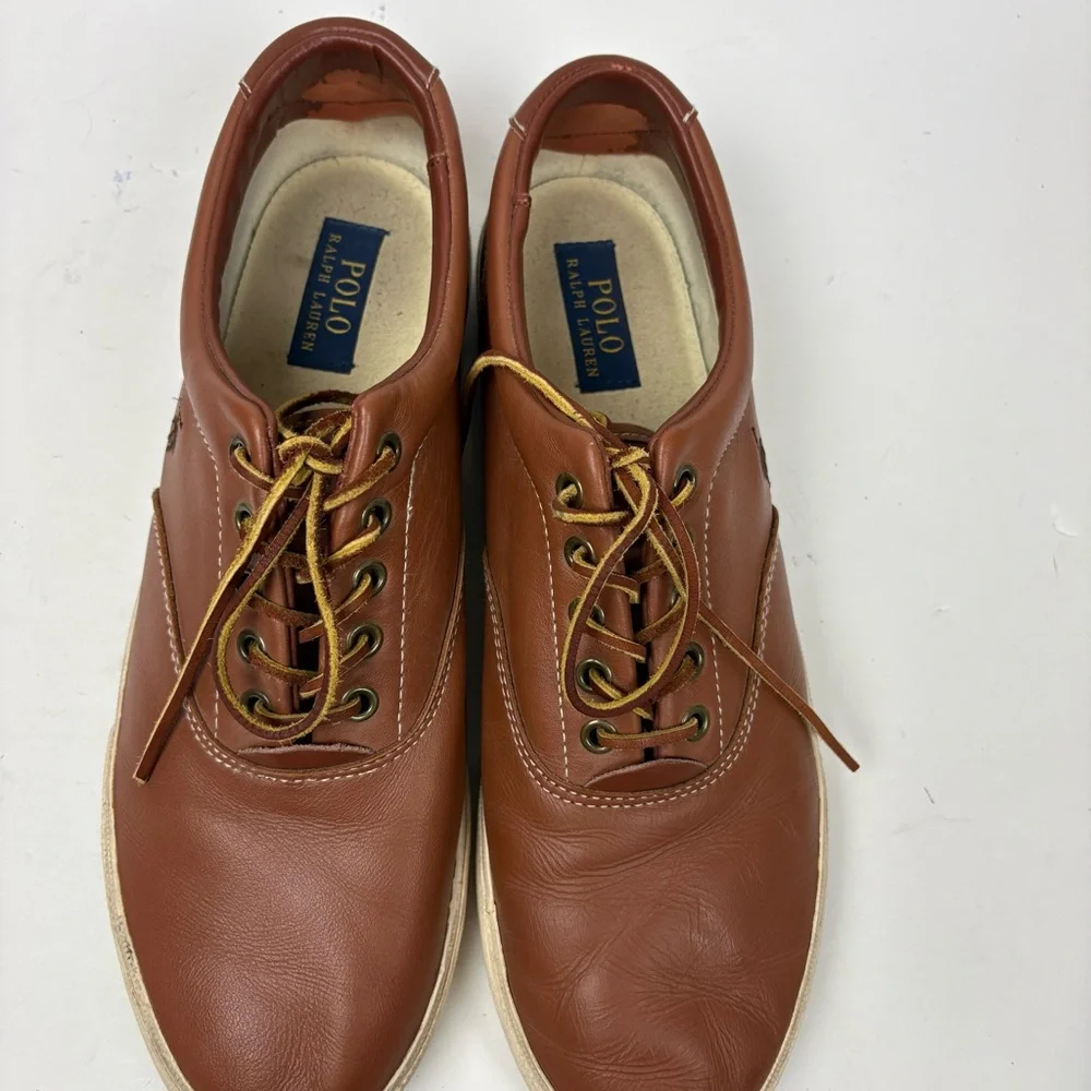 Polo Ralph Lauren Vaughn Shoes Sneakers Tan Brown Leather Lace-up Men’s size 12D